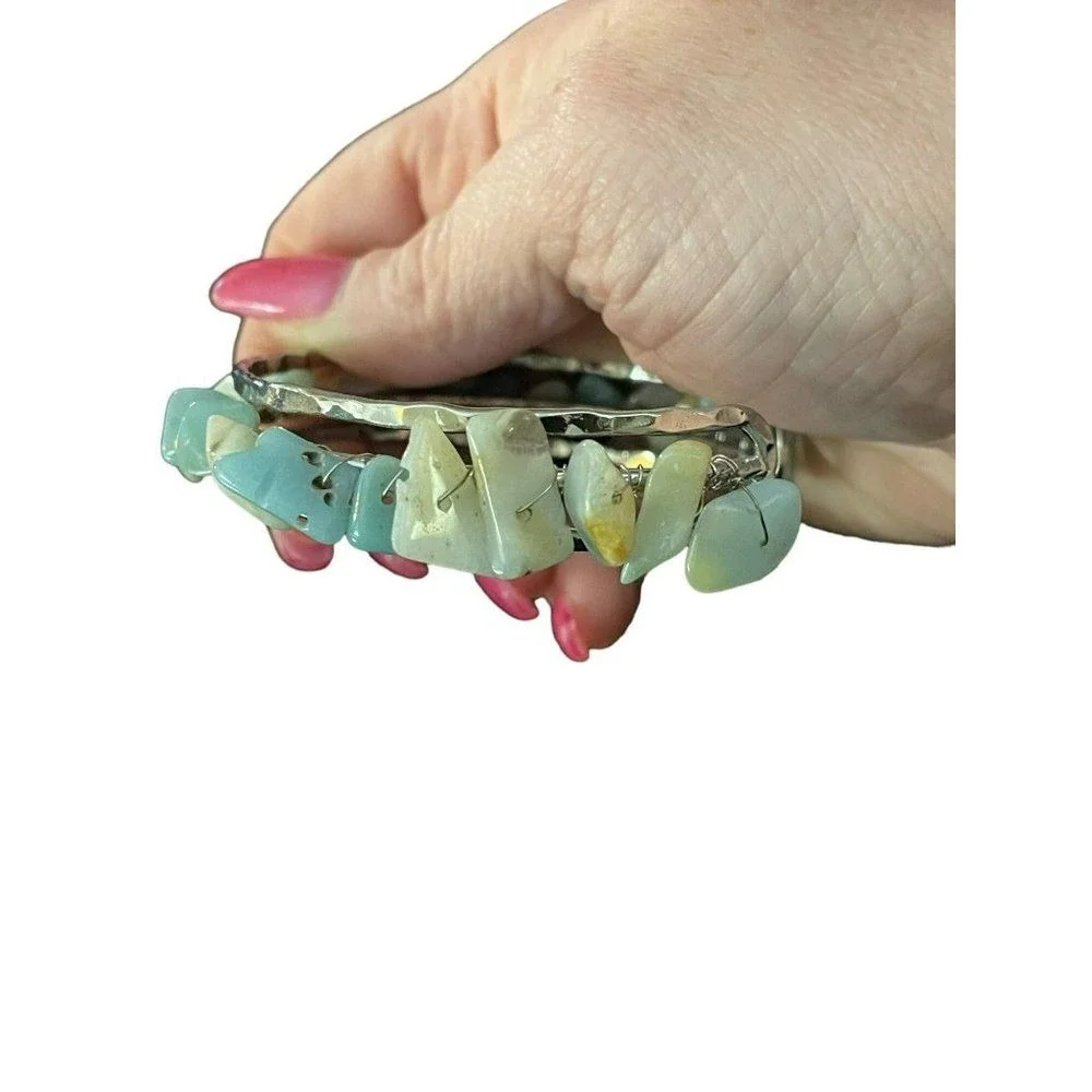 Time and Tru Blue Teal Beaded Half Slip on Bracelet Cuff‎